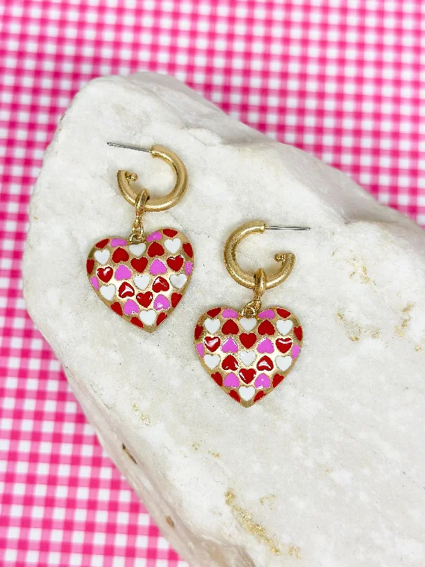 Hoop earrings with spiral designs for a dynamic and fluid look-Valentine's Heart Drop Hoop Earrings