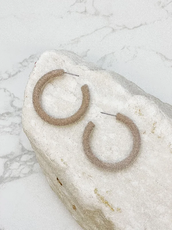 Classic hoop earrings with a thin profile for a sleek and subtle style-Velvet Hoop Earrings - Grey