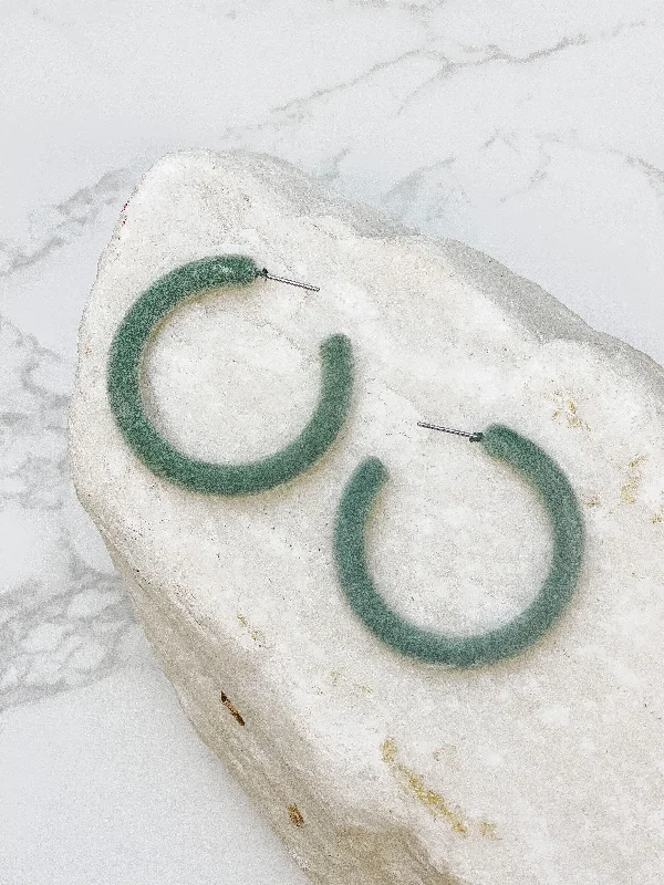 Hoop earrings with gold accents for a warm, elegant statement piece-Velvet Hoop Earrings - Sage