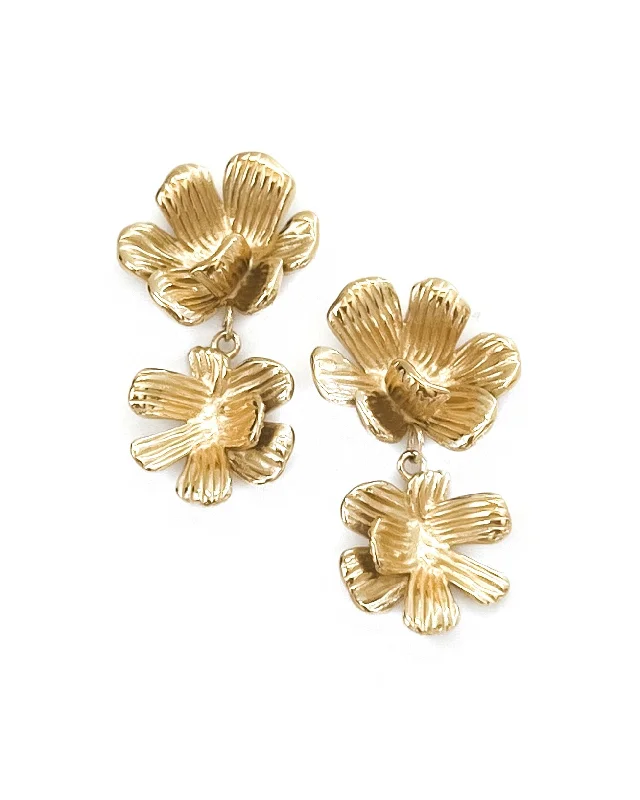 Best hoop earrings with marbled designs for a trendy and artistic effect-Virginia Vintage Gold Flower Earrings