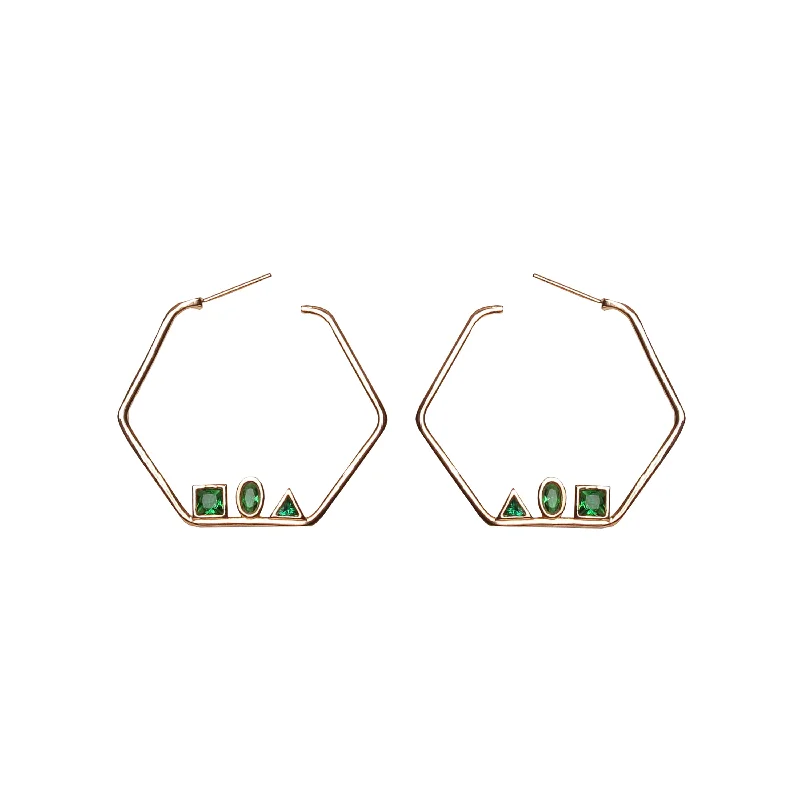 Best hoop earrings with blackened metal for an edgy and bold appearance-Vita Geometric Emerald Hoop Earrings