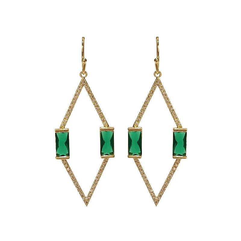 Best hoop earrings with minimalist designs for a clean and modern aesthetic-Vita Pave & Emerald DIamond Shape Earrings