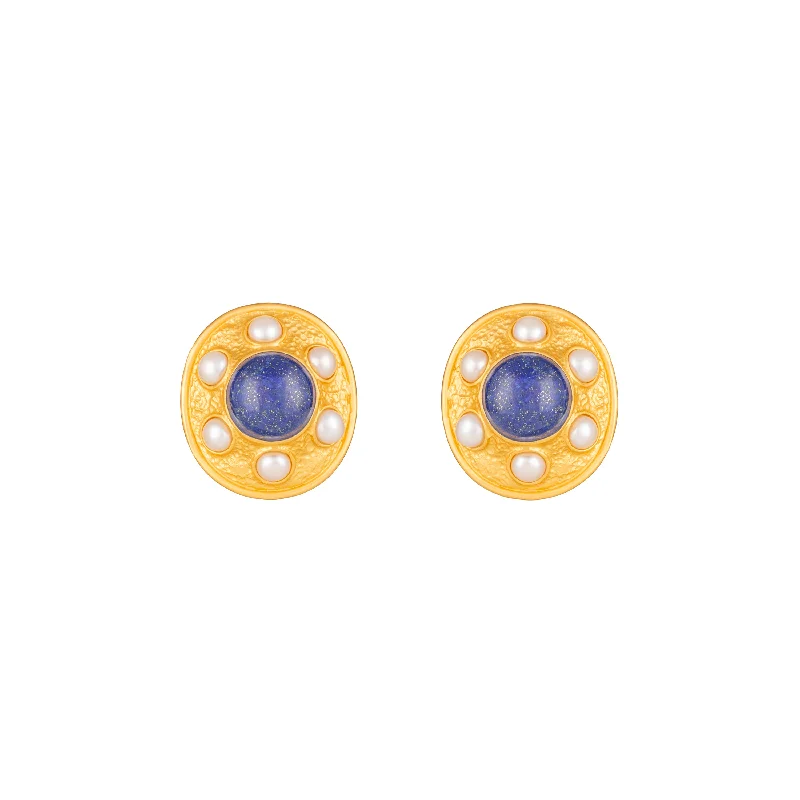 Hoop earrings with removable pendants for a versatile and customizable accessory-Vivienne Earrings Lapis & Pearls