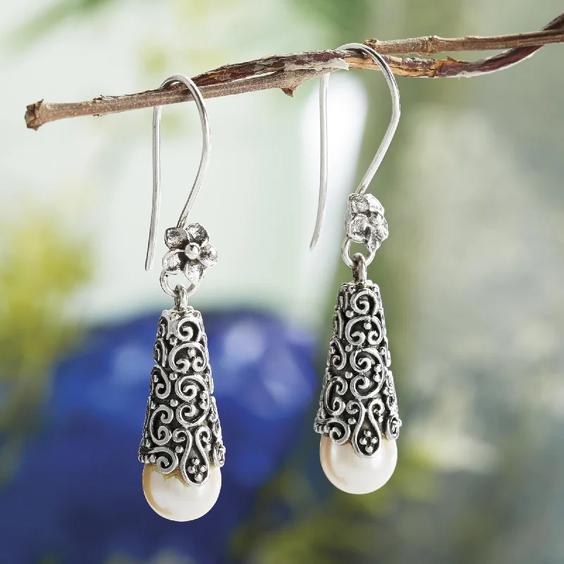 Hoop earrings with abstract shapes for an artistic and creative touch-White Arabesque Dewdrop Pearl Dangle Earrings