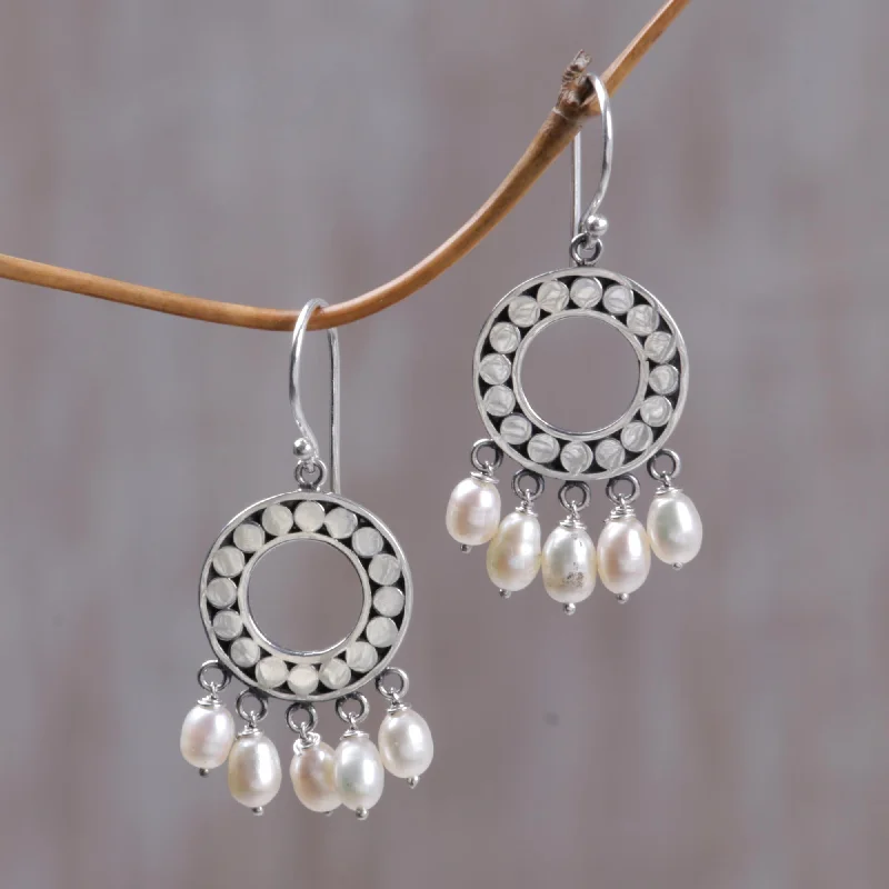 Best hoop earrings with custom designs for a personalized, unique accessory-White Moon Aura Pearl & Silver Chandelier Earrings