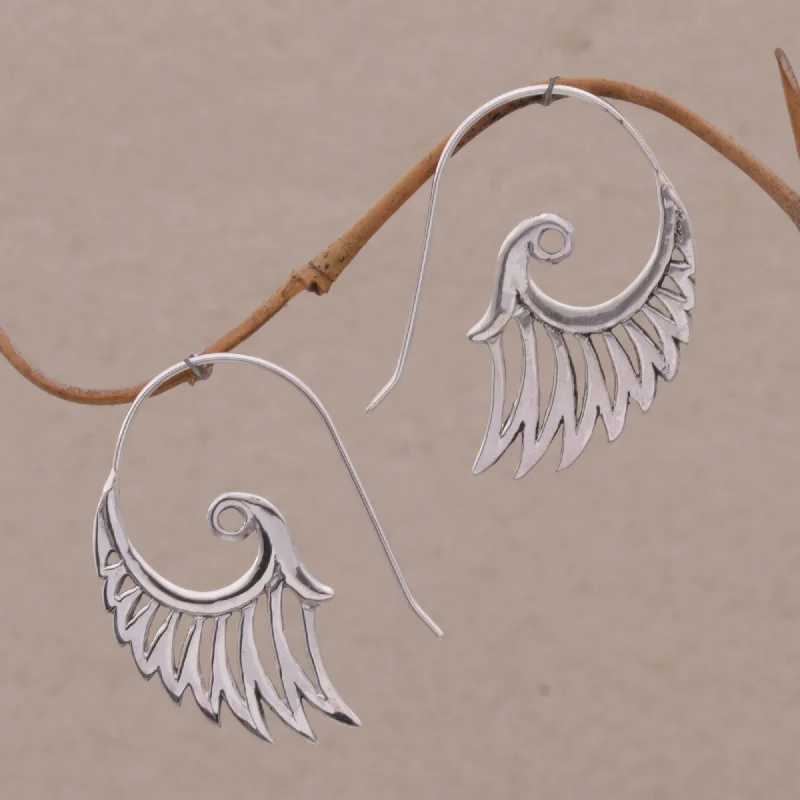 Hoop earrings with diamond-cut surfaces for added sparkle and shine-Winged Beauty Spiral Sterling Silver Earrings