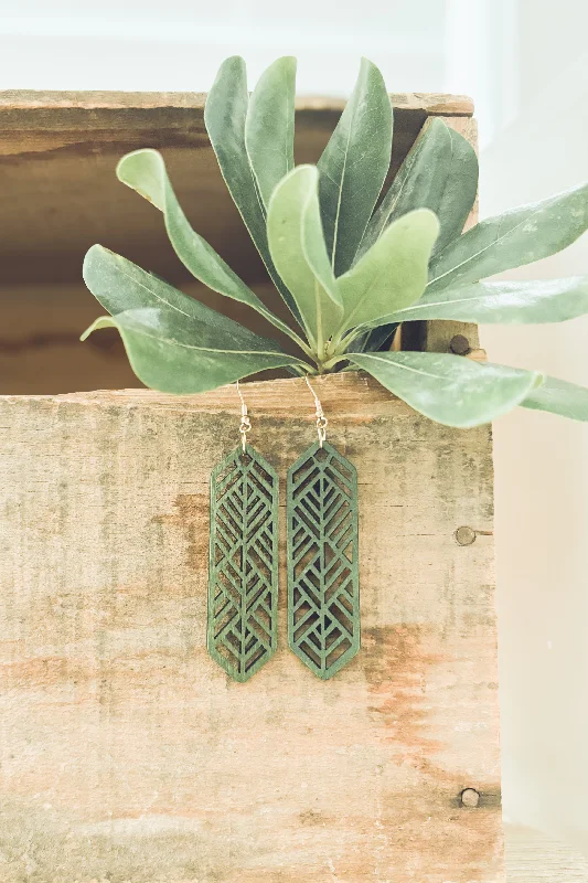 Hoop earrings with polished metal for a shiny and high-quality finish-Beautiful Green Wooden Laser Cut Earrings