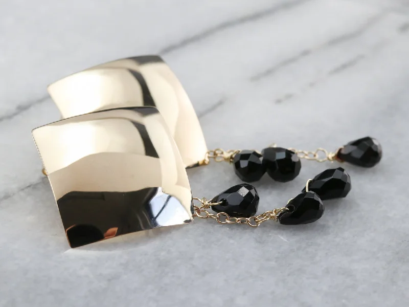 Hoop earrings with polished silver finish for a shiny, modern appeal-Yellow Gold and Black Onyx Beaded Earrings