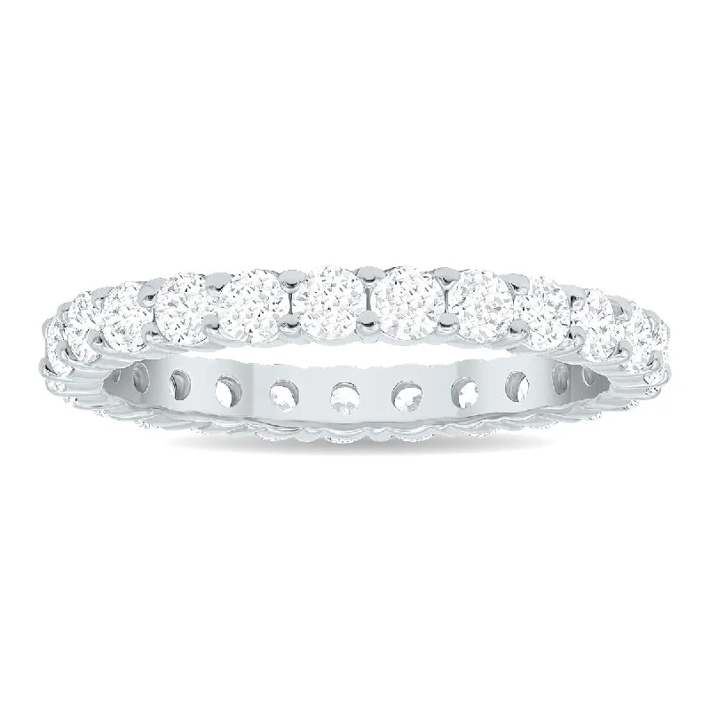 Engagement rings with hexagonal-cut sapphire gems -1 1/2 Carat TW Low Set Diamond Eternity Band in 10K White Gold