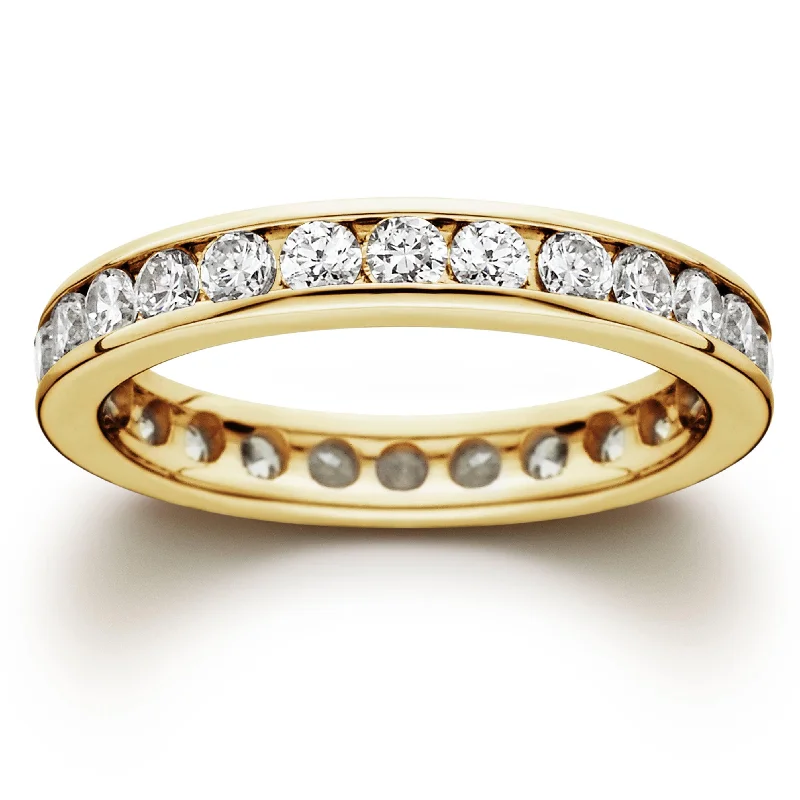 Engagement rings with east-west moonstone settings -1 1/2ct Channel Set Diamond Eternity Ring Yellow Gold