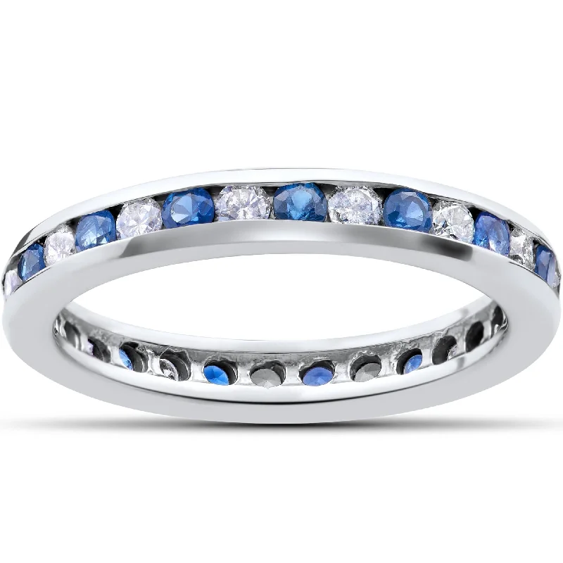 Engagement rings with leaf-inspired emerald designs -1 1/2ct Diamond & Sapphire Eternity Ring White Gold