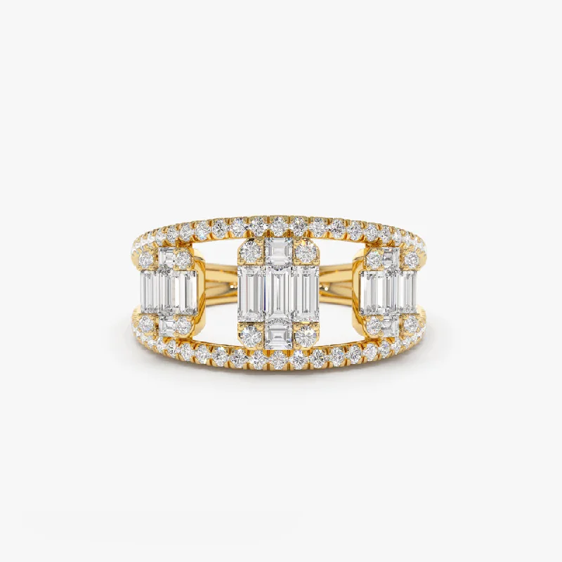 Engagement rings with crisscross onyx band designs -14k Baguette and Round Diamond Illusion Setting Cocktail Ring