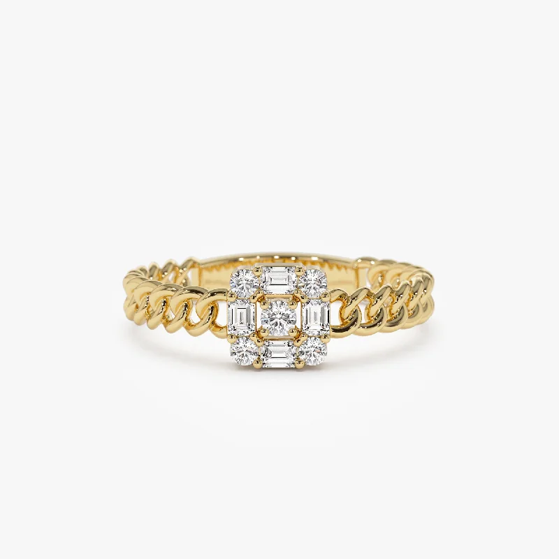 Engagement rings with halo of tiny rubies -14k Curb Link Illusion Setting Baguette Diamond Ring