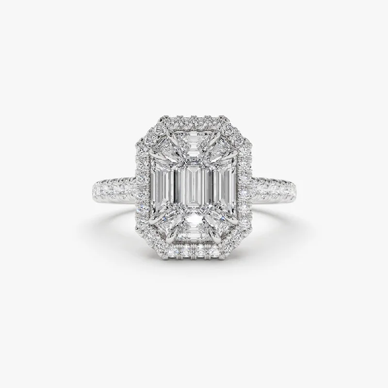 Engagement rings with pave-set citrine for warmth -14k Emerald Cut Illusion Halo Setting Engagement Ring