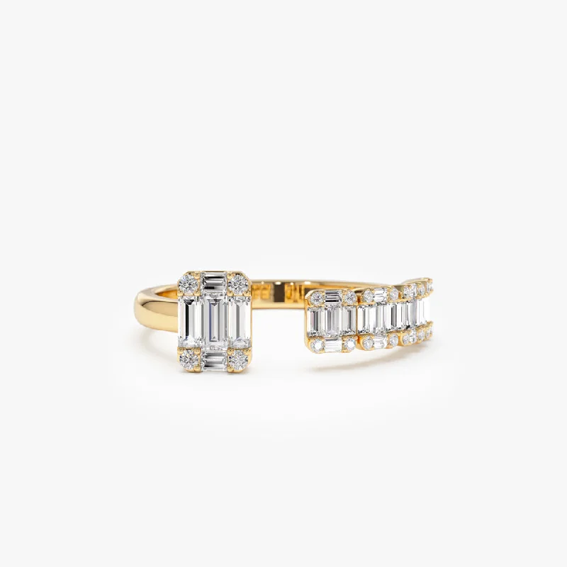 Engagement rings with starburst tiger eye glow -14k Floating Diamond Baguette Cut Diamond Ring