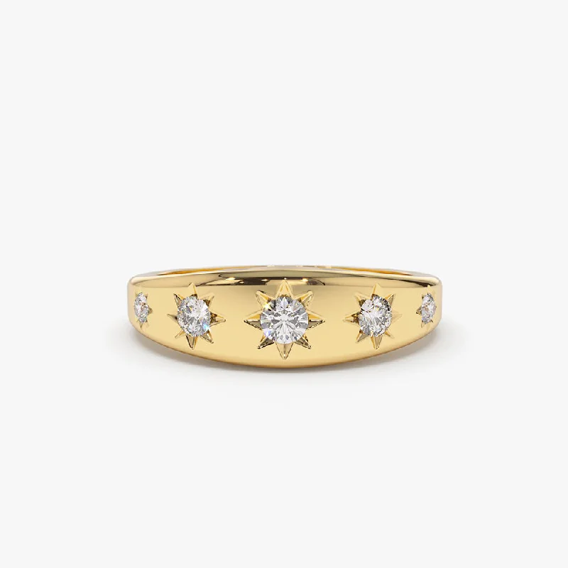 Engagement rings with tension-set peridot stones -14k Gold Star Setting Graduating Diamond Statement Ring