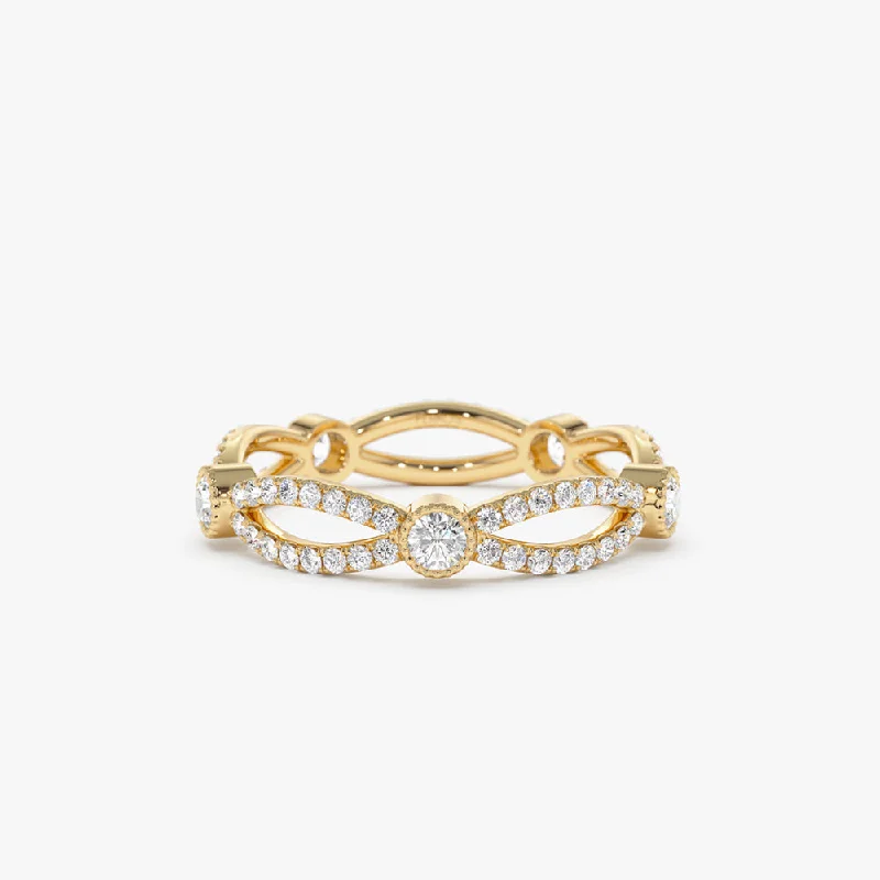 Engagement rings with yellow gold floral halos -14K Infinity Diamond Eternity Ring