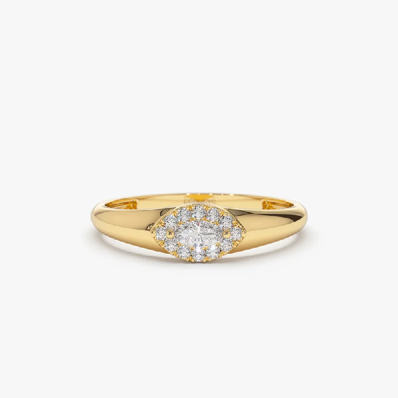 Custom engagement rings with engraved floral bands -14K Marquise Diamond in Halo Setting Ring