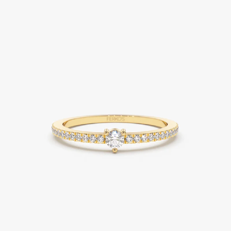 Engagement rings with bold citrine for vibrancy -14k Minimalist Pave Diamond Stacking Ring