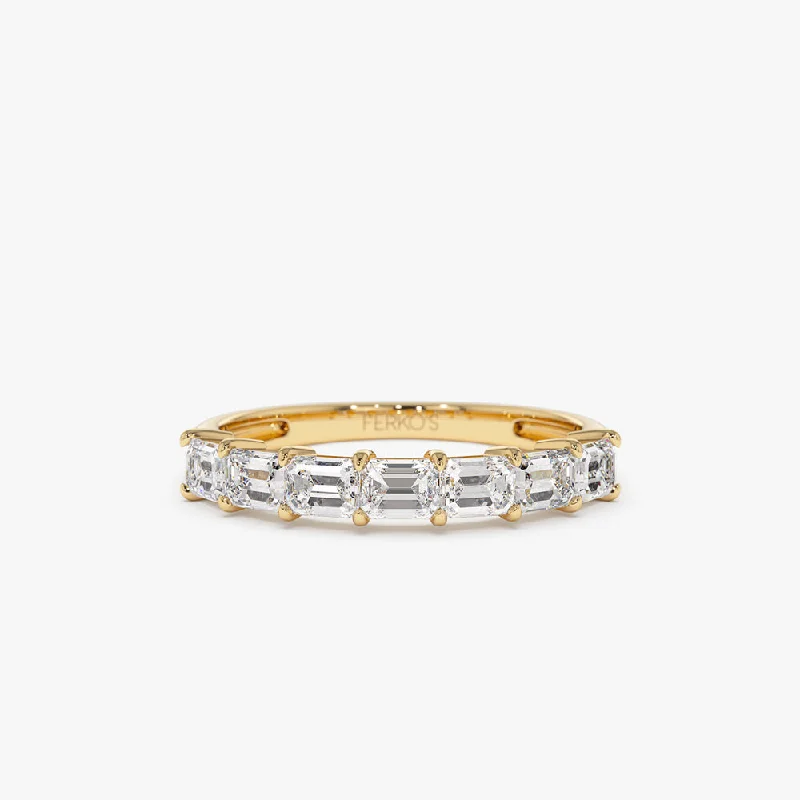 Engagement rings with twisted bands and diamonds -14k Prong Horizontal Set Emerald Cut Diamond Wedding Band