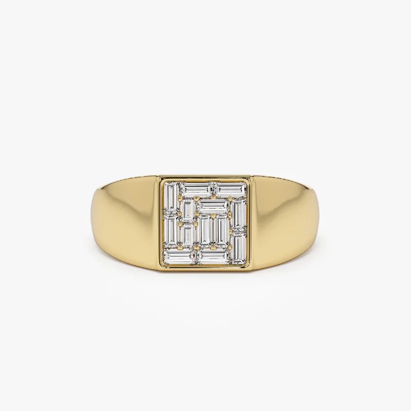 Engagement rings with engraved initials inside bands -14k Square Illusion Setting Baguette Pinky Ring