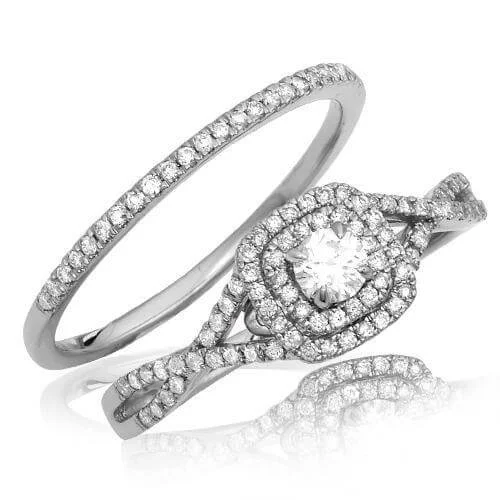 Engagement rings with tension-set peridot stones -14KW 0.55CTW DIAMOND BRIDAL SET - DOUBLE SQUARE