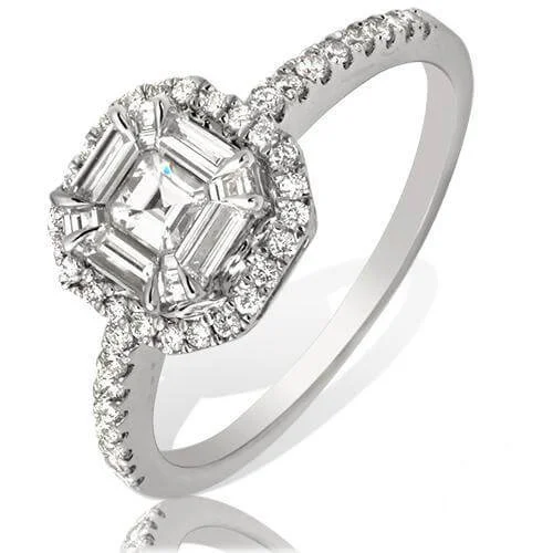 Engagement rings with floral-inspired sapphire bands -14KW 0.75CTW BAGUETTE DIAMOND SQUARE HEAD RING