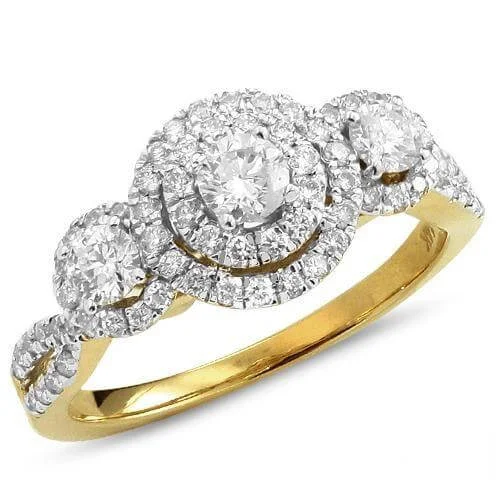 Engagement rings with classic pave garnet bands -14KY1.00CTW DIAMOND 3-STONE RING