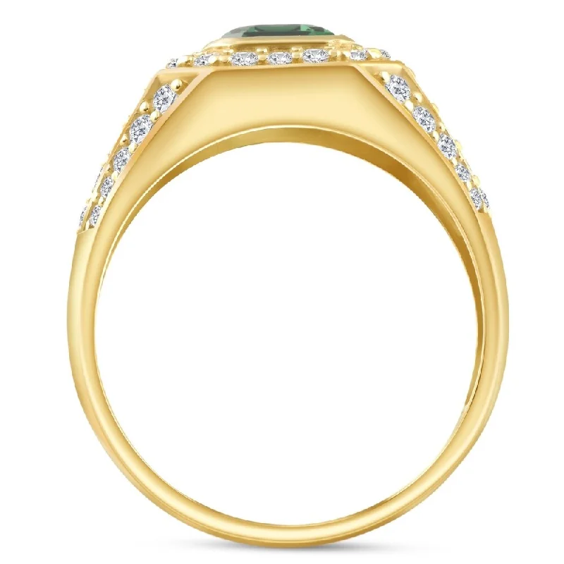 Engagement rings with sleek rose gold twists -4 1/2Ct Emerald & Diamond Men's Ring Yellow Gold Lab Grown