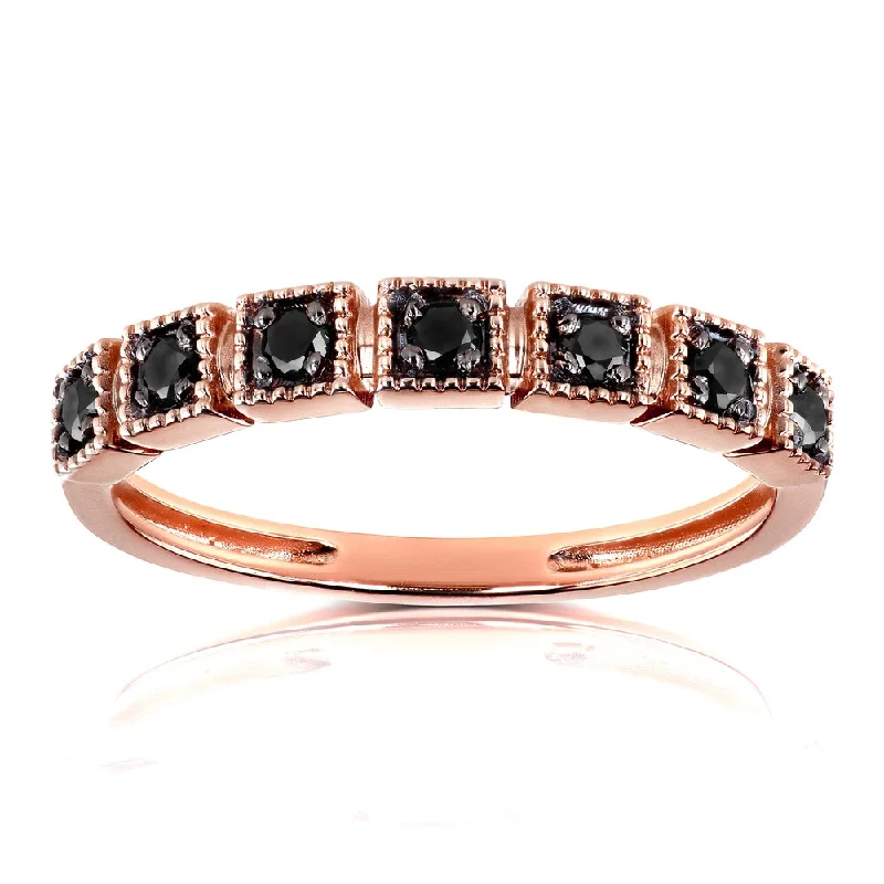 Engagement rings with vintage-inspired claw prongs -Annello by Kobelli 10k Rose Gold 1/6ct TDW Black Diamond Wedding Ring