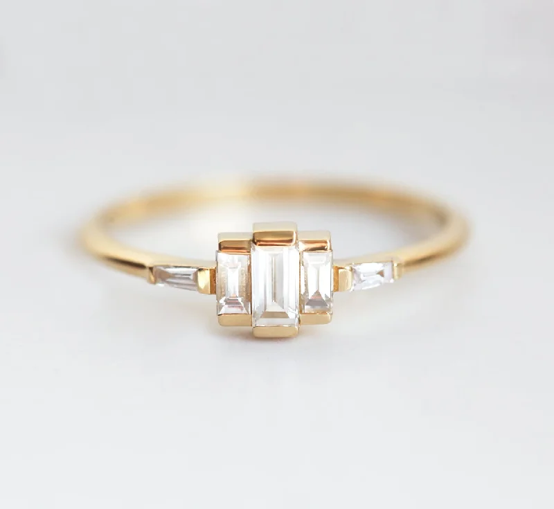 Engagement rings with pave-set citrine for warmth -Lisa Baguette Diamond Ring