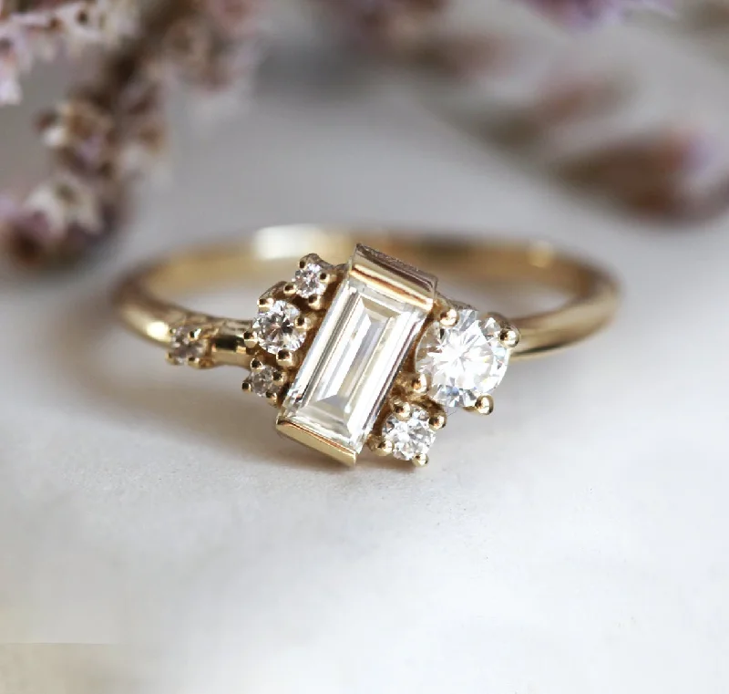 Engagement rings with yellow gold floral halos -Veronica Baguette Diamond Cluster Ring