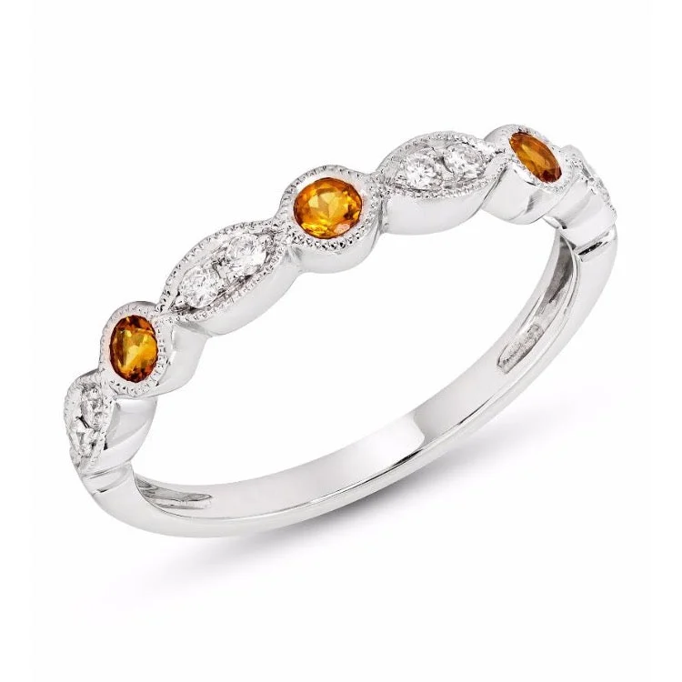 Engagement rings with channel-set tiger eye bands -Citrine & Diamond Stackable Band