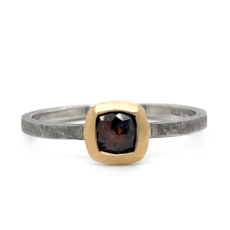 Engagement rings with gothic-inspired garnet details -Cognac Diamond Rustic Ring - "Bronwyn"