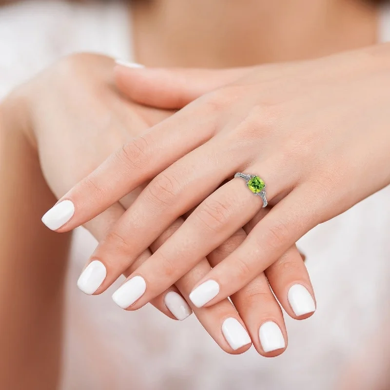 Engagement rings with tension-set peridot stones -Curata 925 Sterling Silver Polished Open back Rhodium Plated Diamond and Peridot Ring