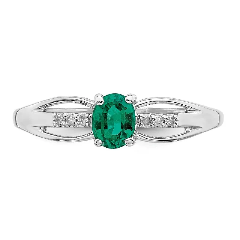 Engagement rings with subtle engraved turquoise bands -Curata 925 Sterling Silver Rhod Plated Diamond Created Emerald Ring