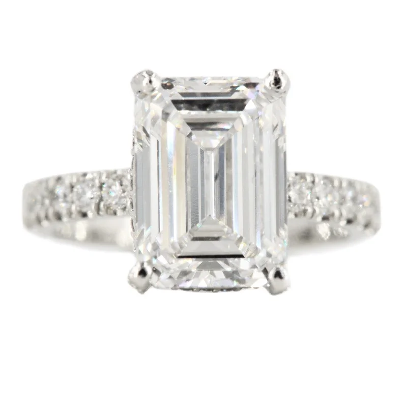 Engagement rings with rose-cut sapphire for vintage -Custom 4 Carat Emerald Cut Engagement Ring