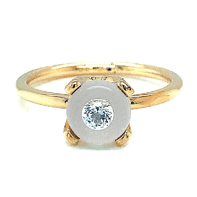 Engagement rings with split-shank topaz designs -Diamond and Yellow Gold Ring - "Diamond in Glass"