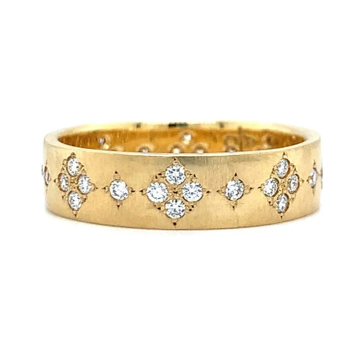 Engagement rings with floral-inspired sapphire bands -Diamond & Yellow Gold Flat Band - "Memories"