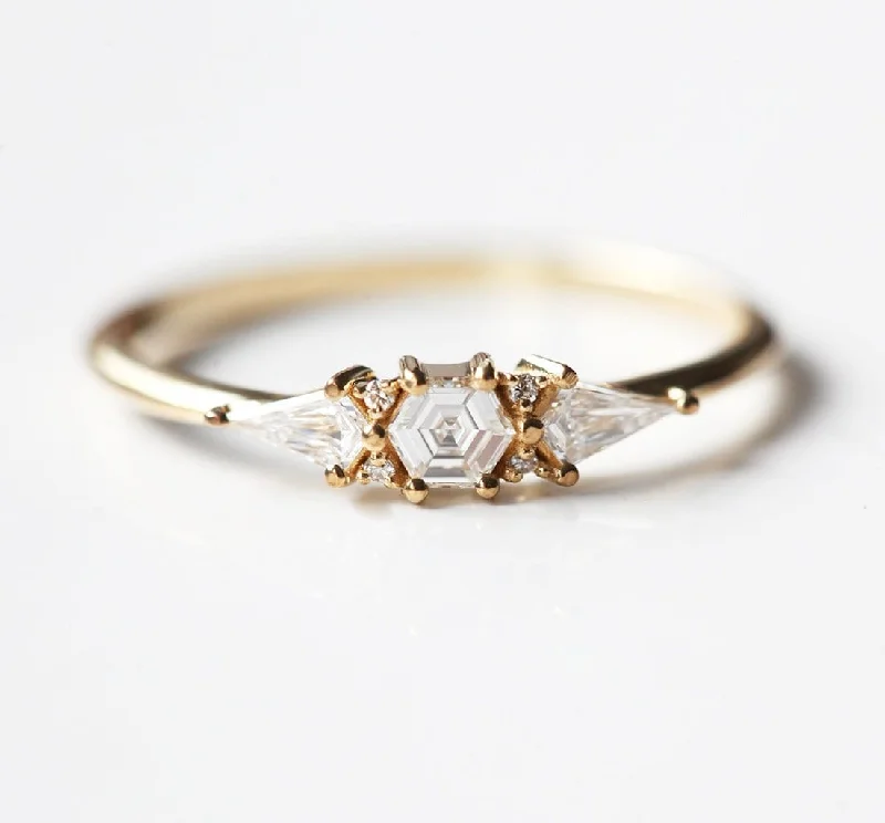 Custom engagement rings with engraved floral bands -Harmony Hexagon Diamond Ring