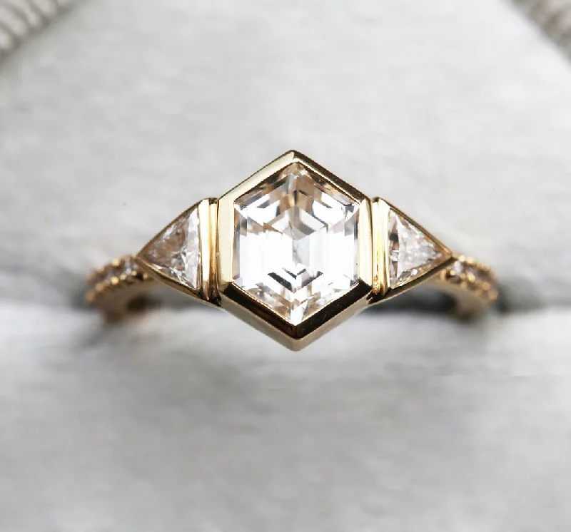 Engagement rings with two-tone sapphire bands -Megan Hexagon Ring