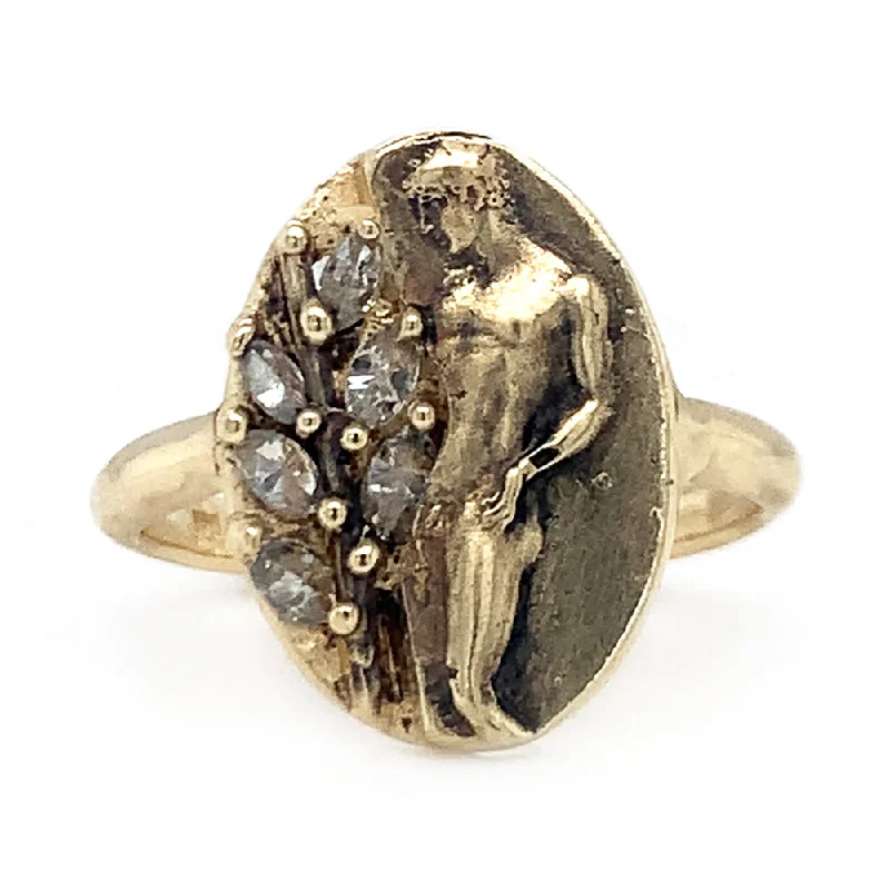 Engagement rings with carved turquoise for boho -Grey Marquise Diamond & Yellow Gold Ring - "Antinous"