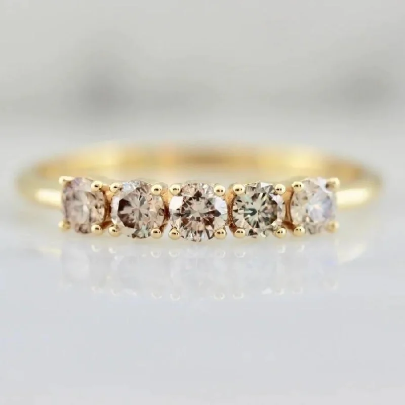 Engagement rings with modern open-band opal -Love Story Champagne Five Stone Round Cut Diamond Band