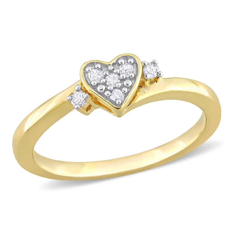 Engagement rings with hexagonal-cut sapphire gems -Miadora 1/10ct TDW Diamond Heart Ring in Yellow Silver