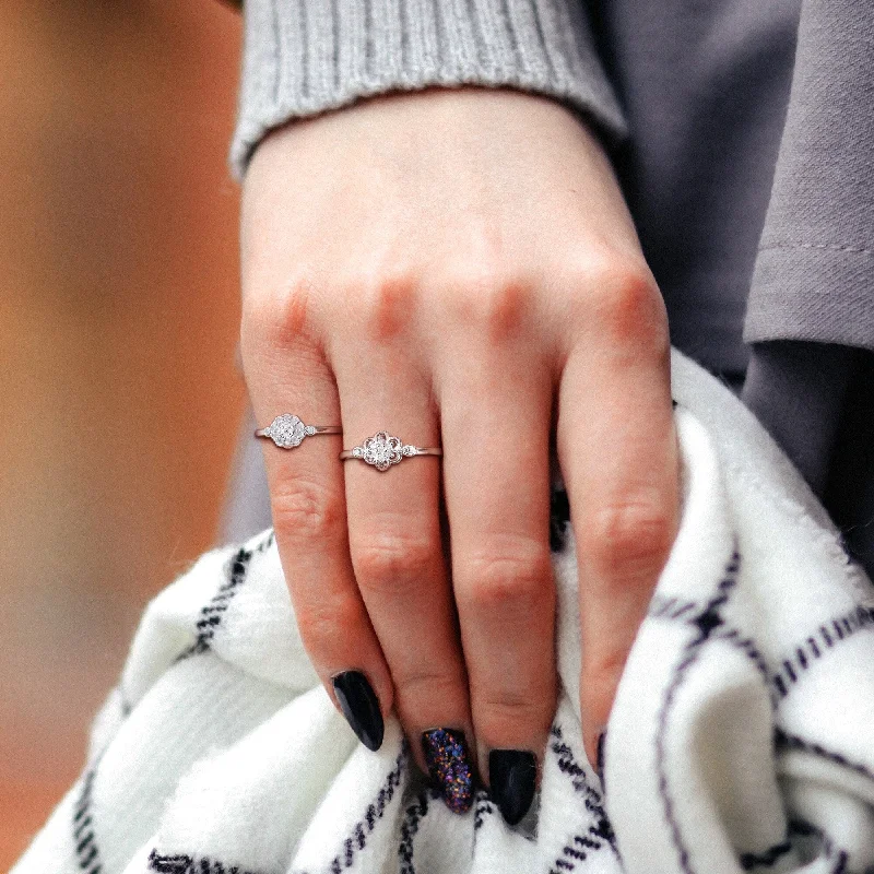 Engagement rings with sleek onyx for contrast -Miadora 1/3ct TW Diamond Flower Rings 2-Piece Set Sterling Silver