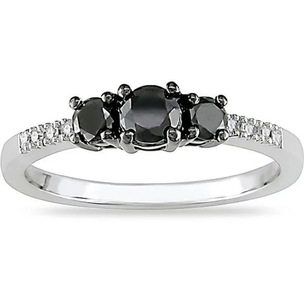 Engagement rings with spiral onyx for edge -Miadora 10k Gold 1/2ct TDW Black and White Diamond Three Stone Ring