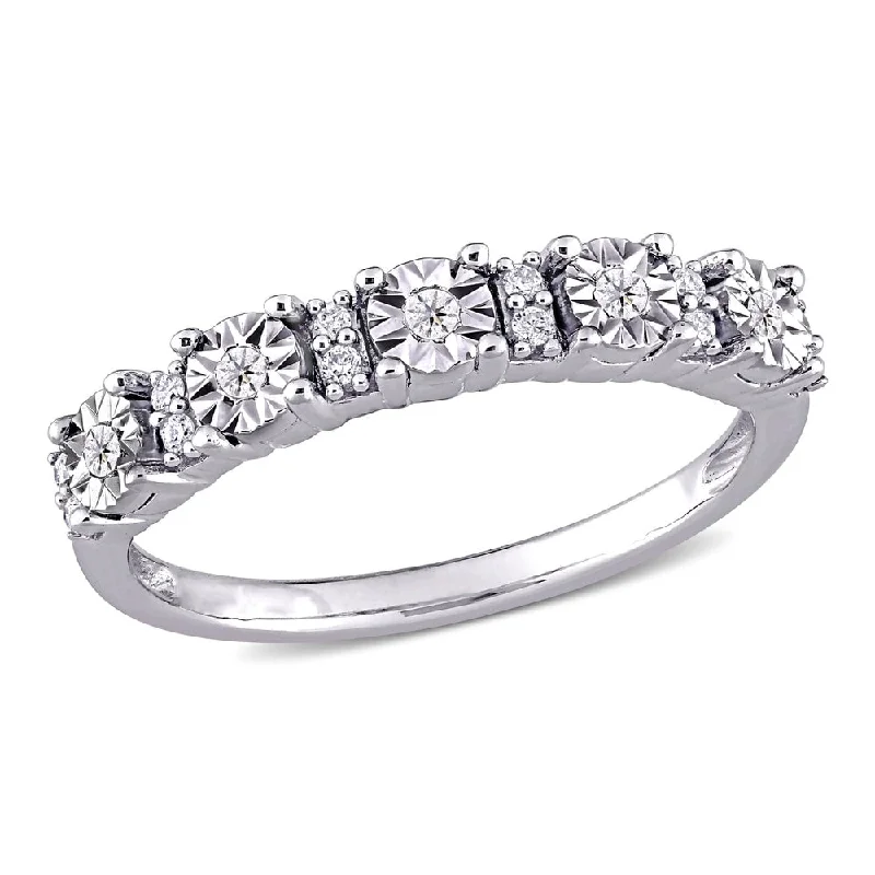 Engagement rings with cushion halo of garnet -Miadora 10k White Gold 1/10ct TDW Diamond Five-stone Semi Eternity Band Ring