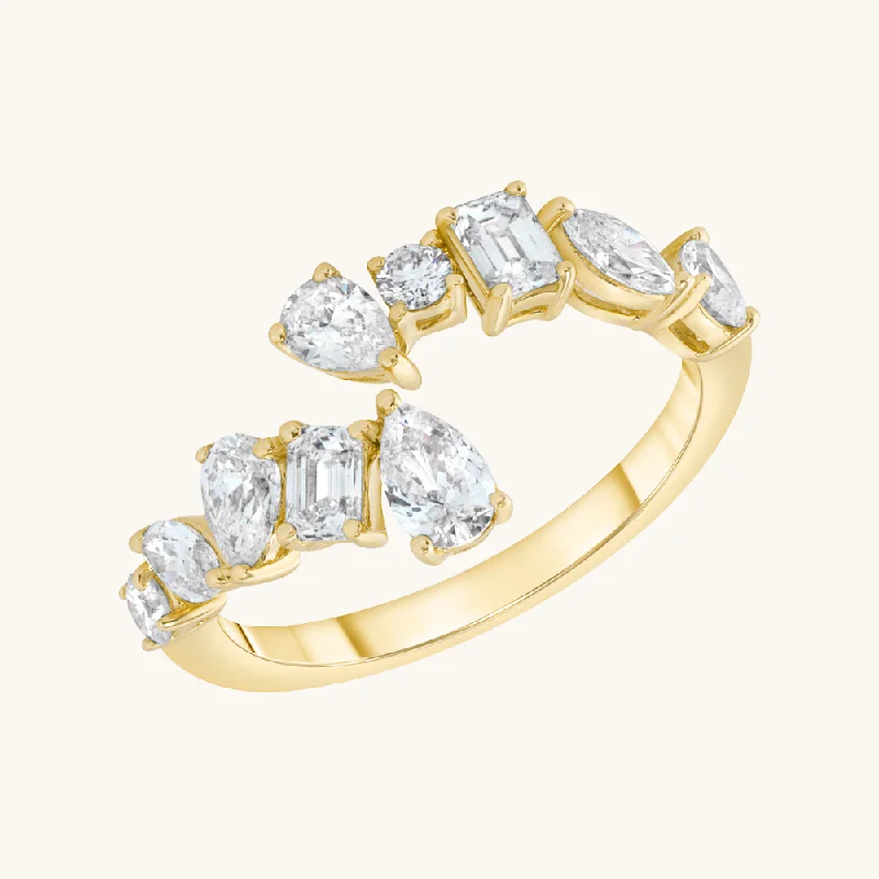 Gold engagement rings with pear-cut sapphire gems -Multi-Diamond Open Cocktail Ring (Small)