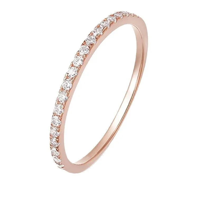 Engagement rings with trillion-cut moonstone gems -Paris Jewelry 18K Rose Gold Created Diamond Thin Eternity Band Plated