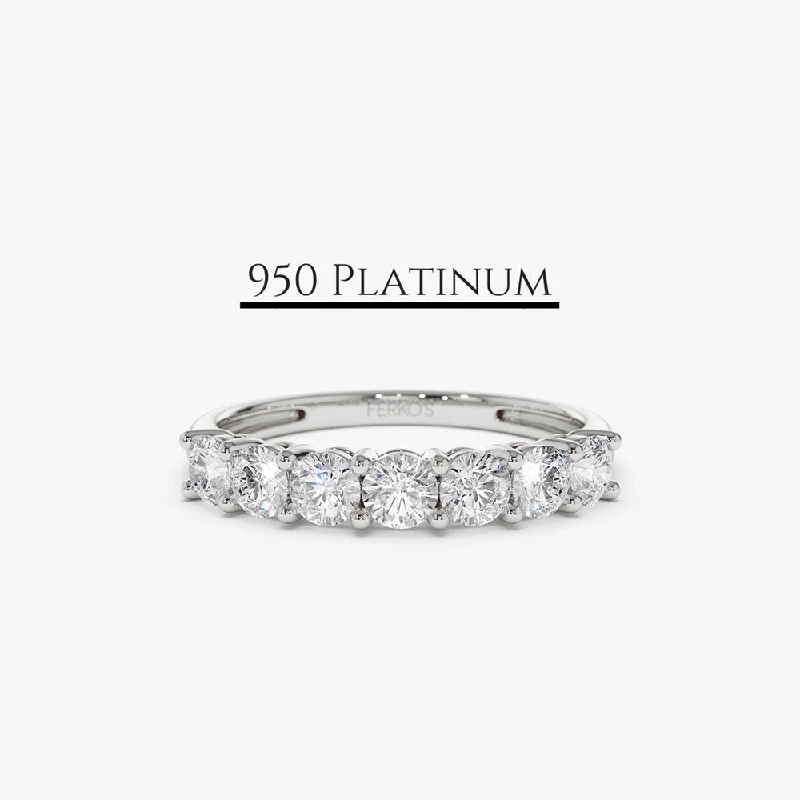 Custom engagement rings with engraved floral bands -Platinum 7 Stone Basket Setting Diamond Wedding Ring 0.70ctw